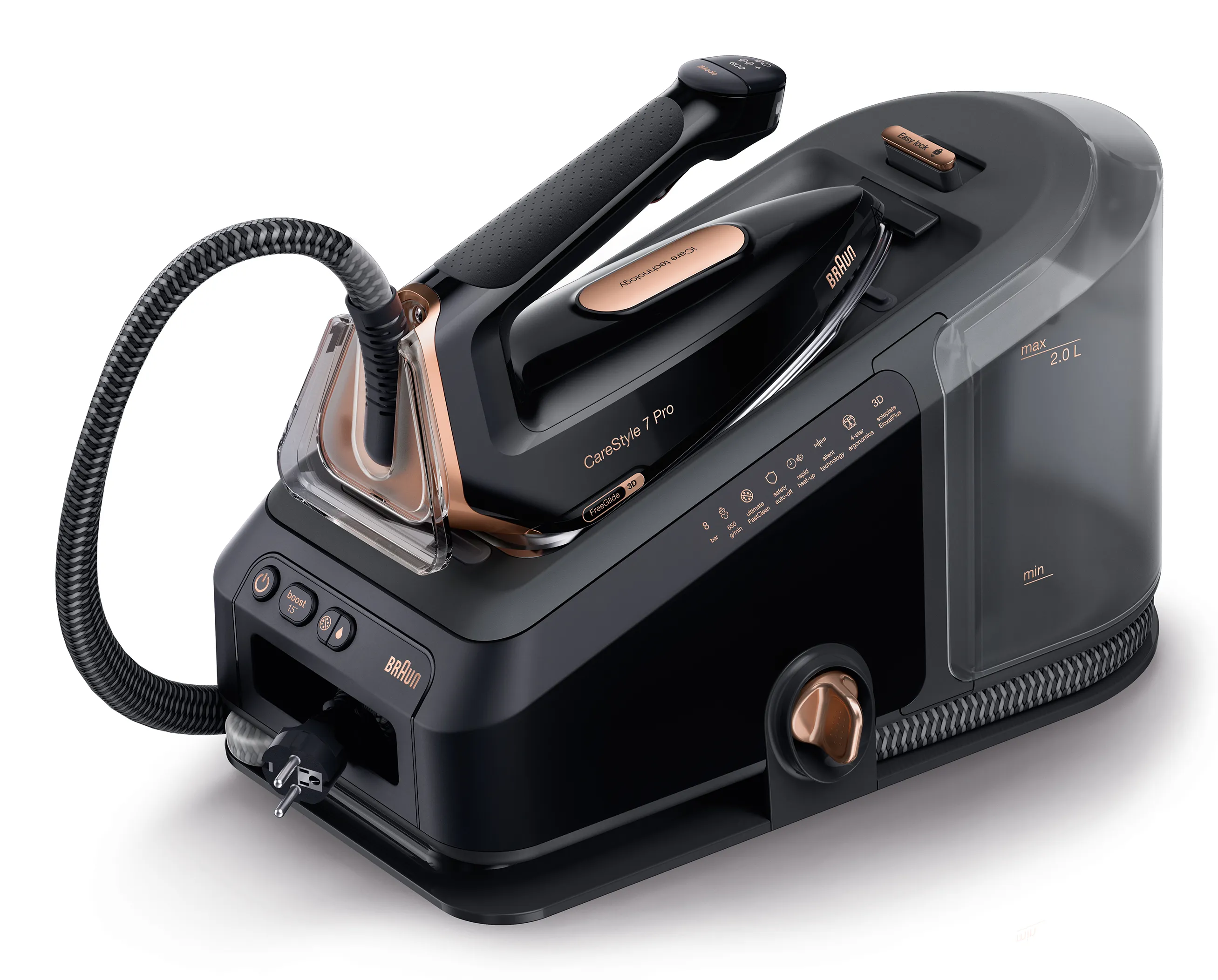 Braun CareStyle 7 Pro IS 7286 -höyrysilityskeskus, 2700 W, 8 bar, 2 l, musta