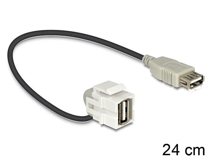 DeLOCK Keystone Module USB 2.0 Type-A -jatkokaapeli, 0,2 m, valkoinen