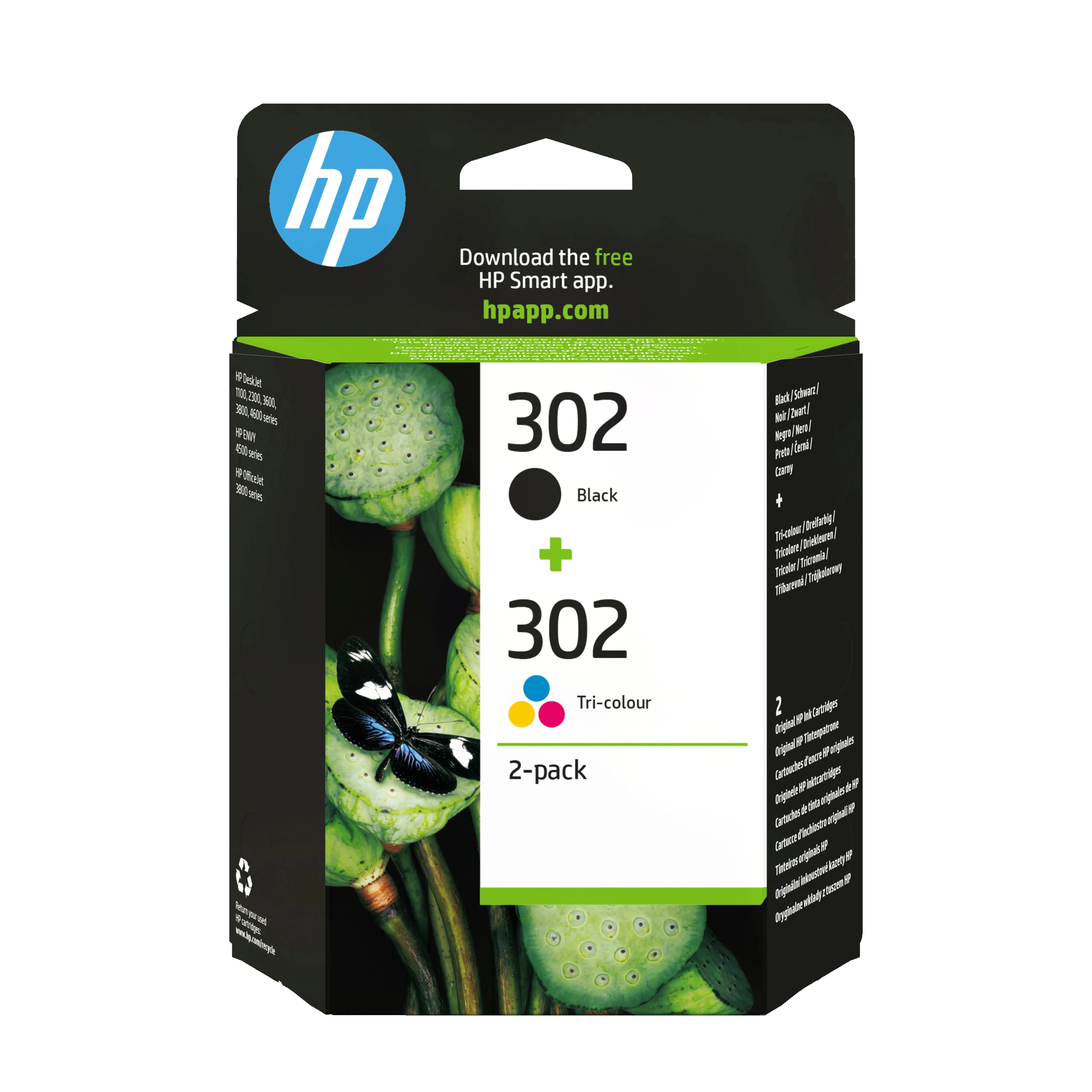 HP 302 -mustekasettipakkaus, musta ja väri, 2 kpl
