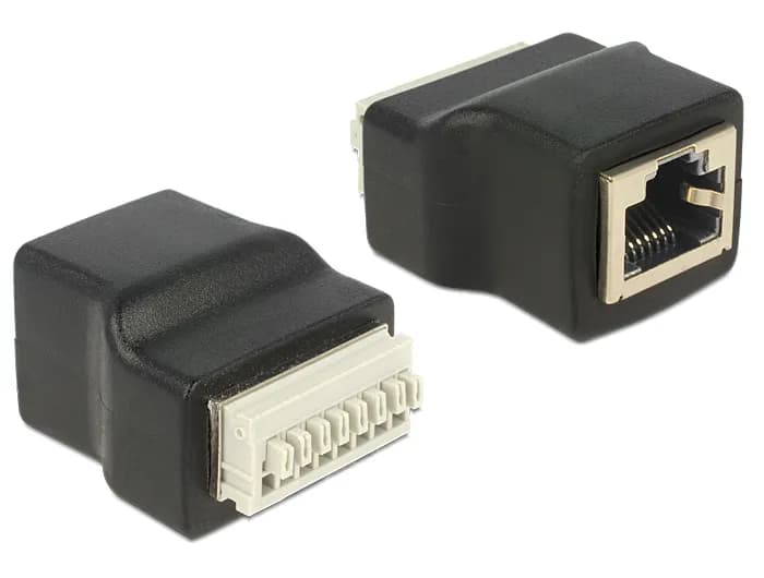 DeLOCK RJ45 terminalblocksadapter, skruvlös,  RJ45 hona, svart