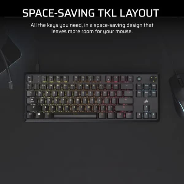 CORSAIR K70 CORE TKL RGB -mekaaninen pelinäppäimistö, MLX Red v2, musta