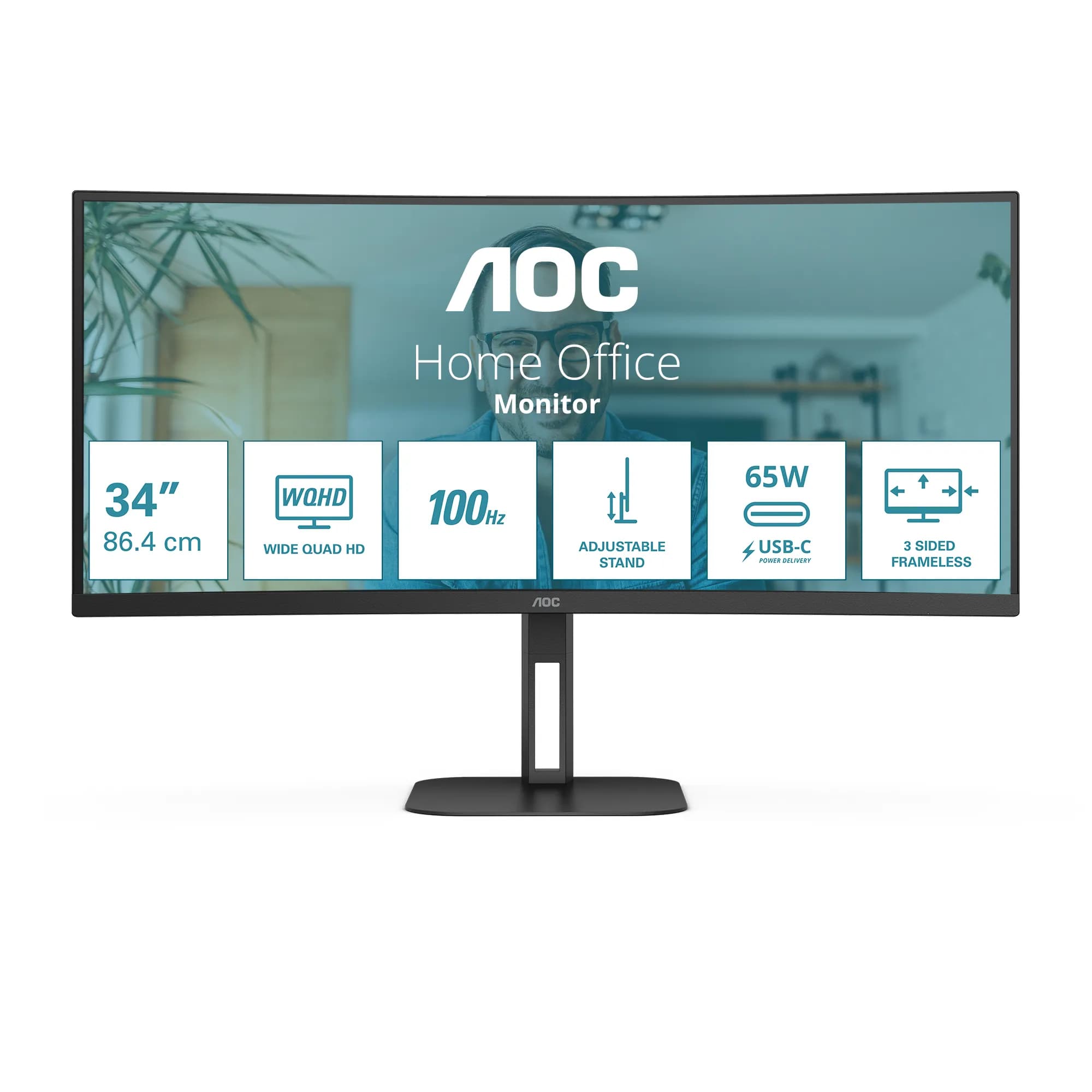 AOC CU34V5C 34" UWQHD, VA -kaareva näyttö, USB-C hub – AOC