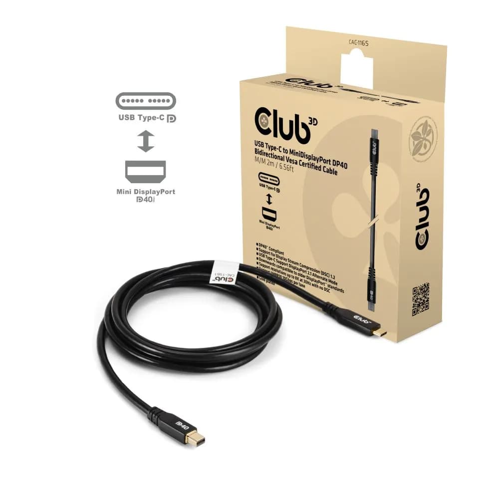 Club 3D CAC-1561 USB-C – Mini DisplayPort 2.1 -kaapeli, 2 m, musta