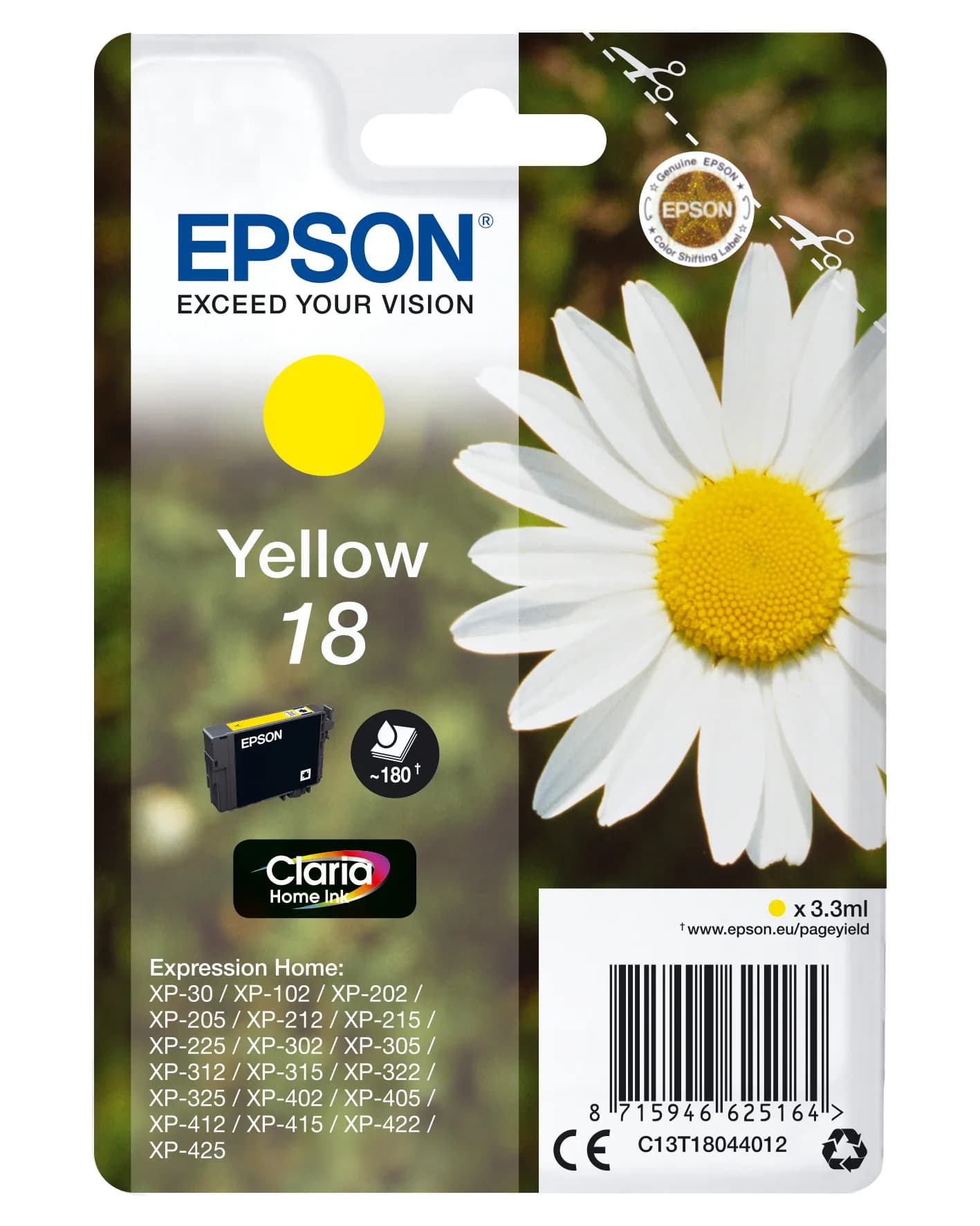 Epson C13T18044012-mustekasetti, 3.3 ml, keltainen – Epson