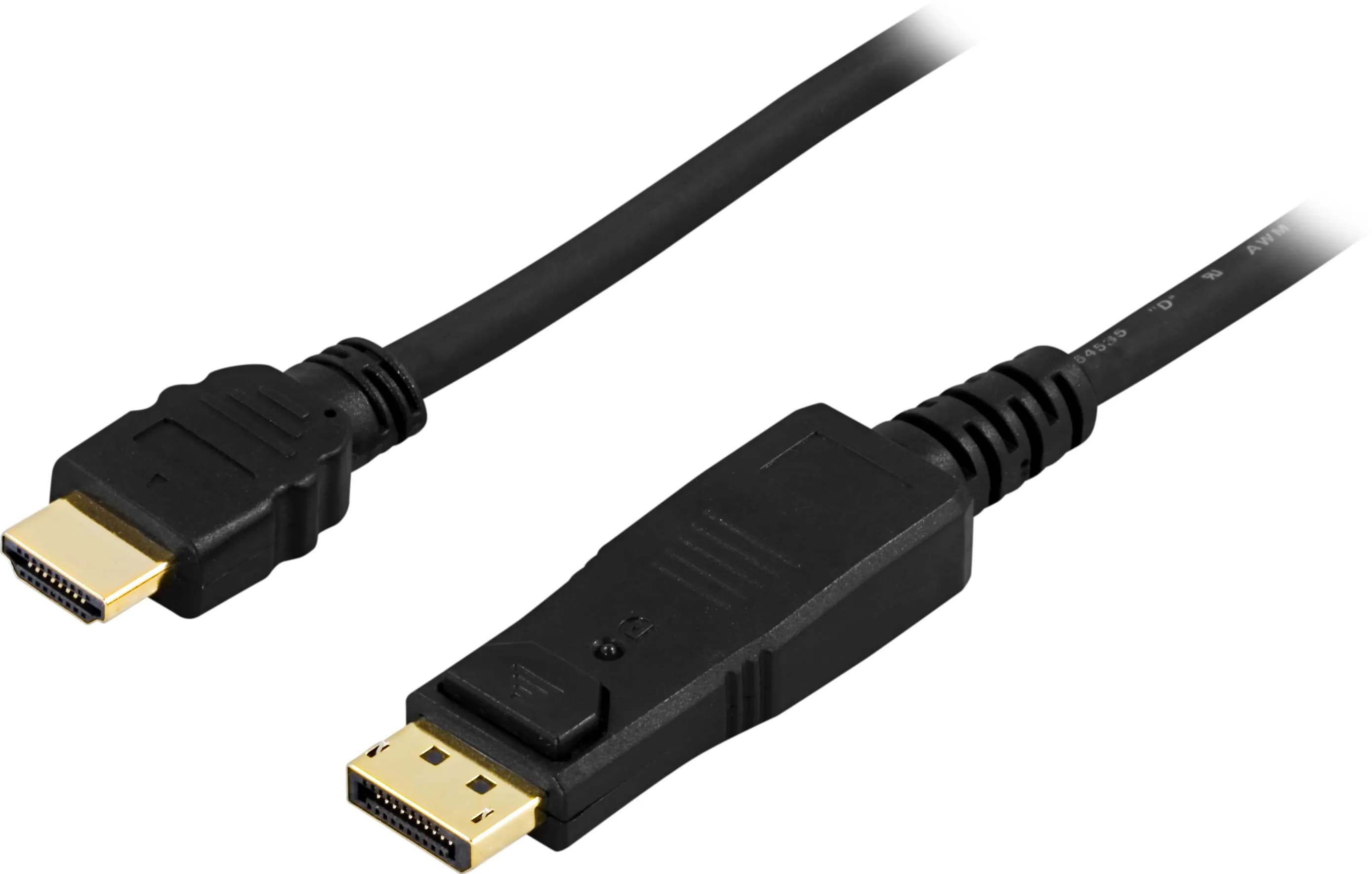 Deltaco DisplayPort – HDMI Flat -kaapeli, jossa 4K, 1 m, musta – Deltaco