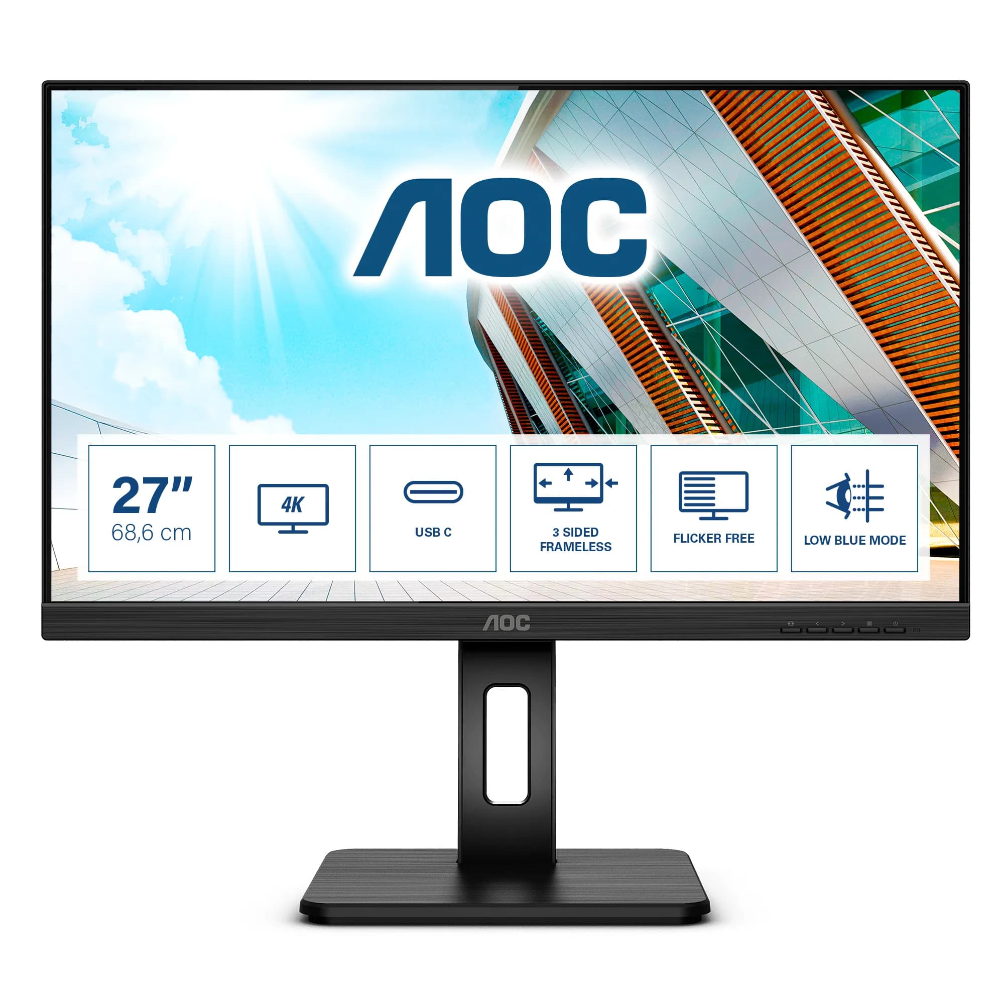 AOC U27P2CA 27" 4K UHD, IPS -näyttö, USB-C hub – AOC
