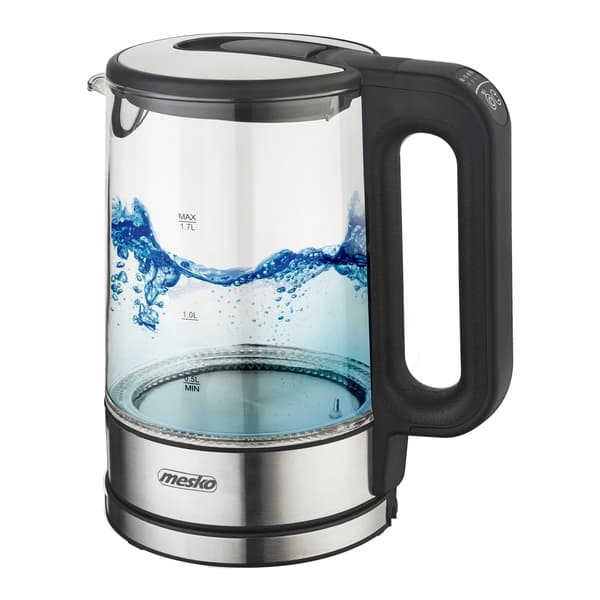 ADLER Mesko MS 1301B -vedenkeitin, 1,7 l, 2200 W, musta/ruostumaton teräs/lasi