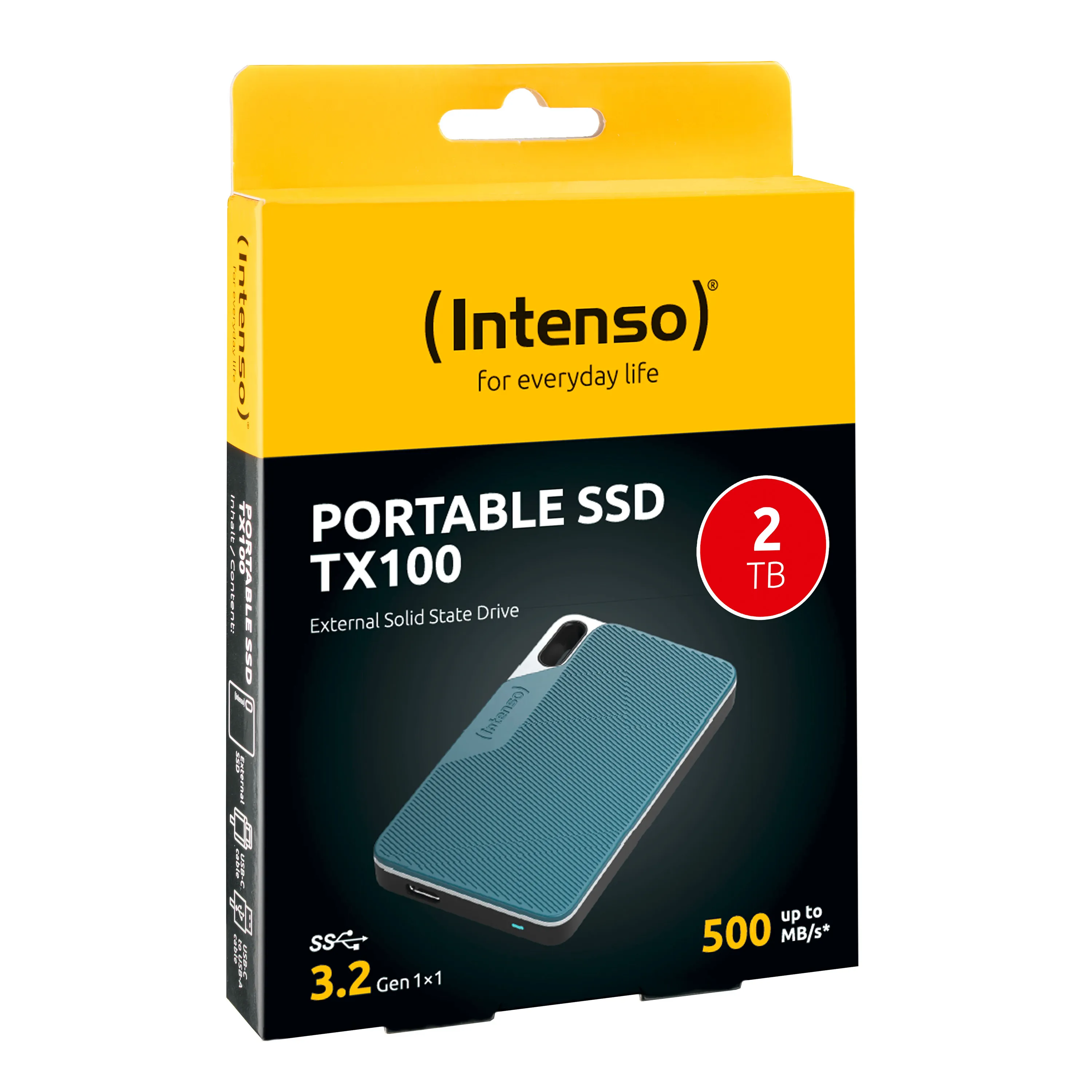 Intenso TX100 2 Tt USB 3.2 Gen 1 (USB-C) -ulkoinen SSD, kannettava, iskunkestävä, harmaansininen