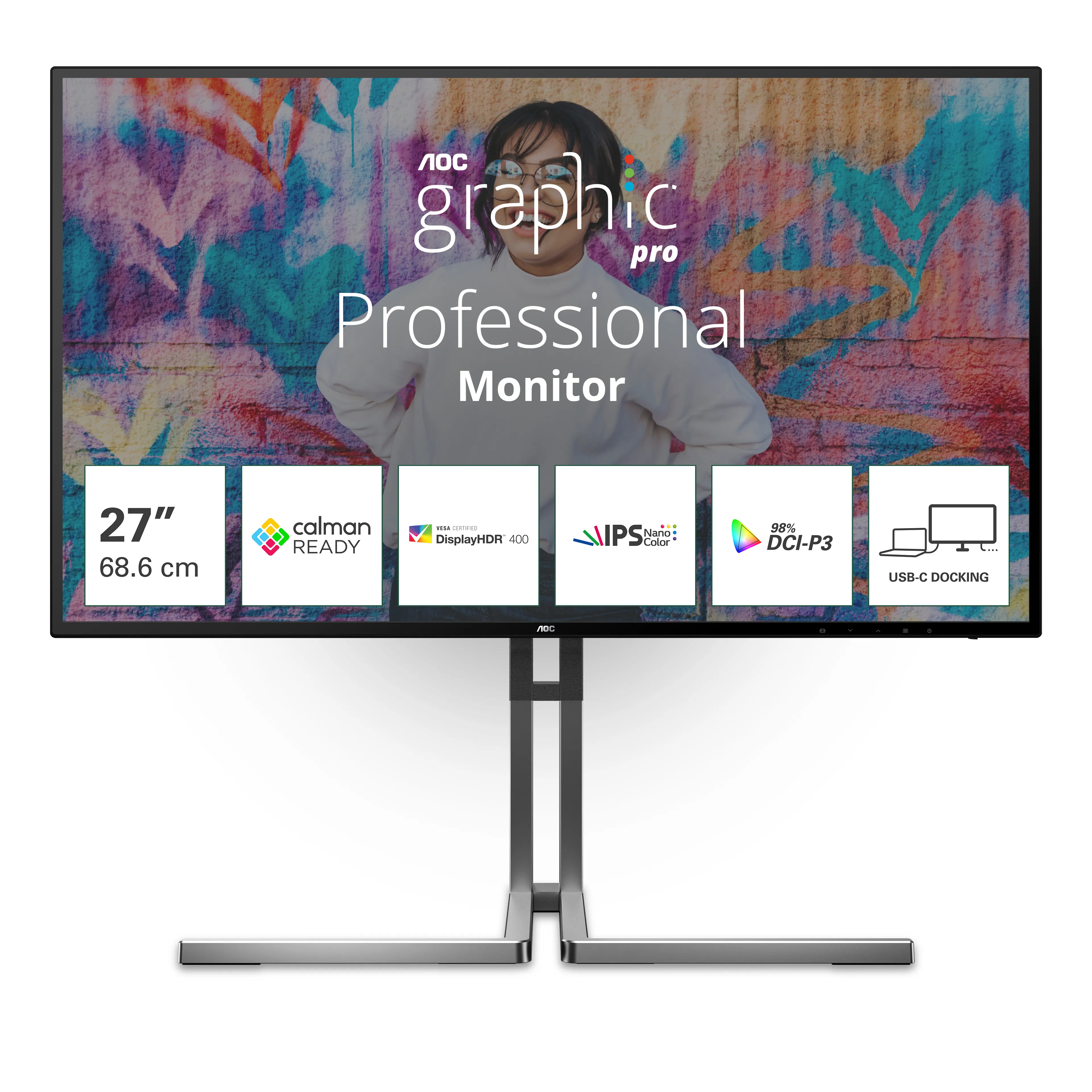 AOC U27U3CV 27" 4K UHD, Nano IPS -näyttö, USB-C hub – AOC