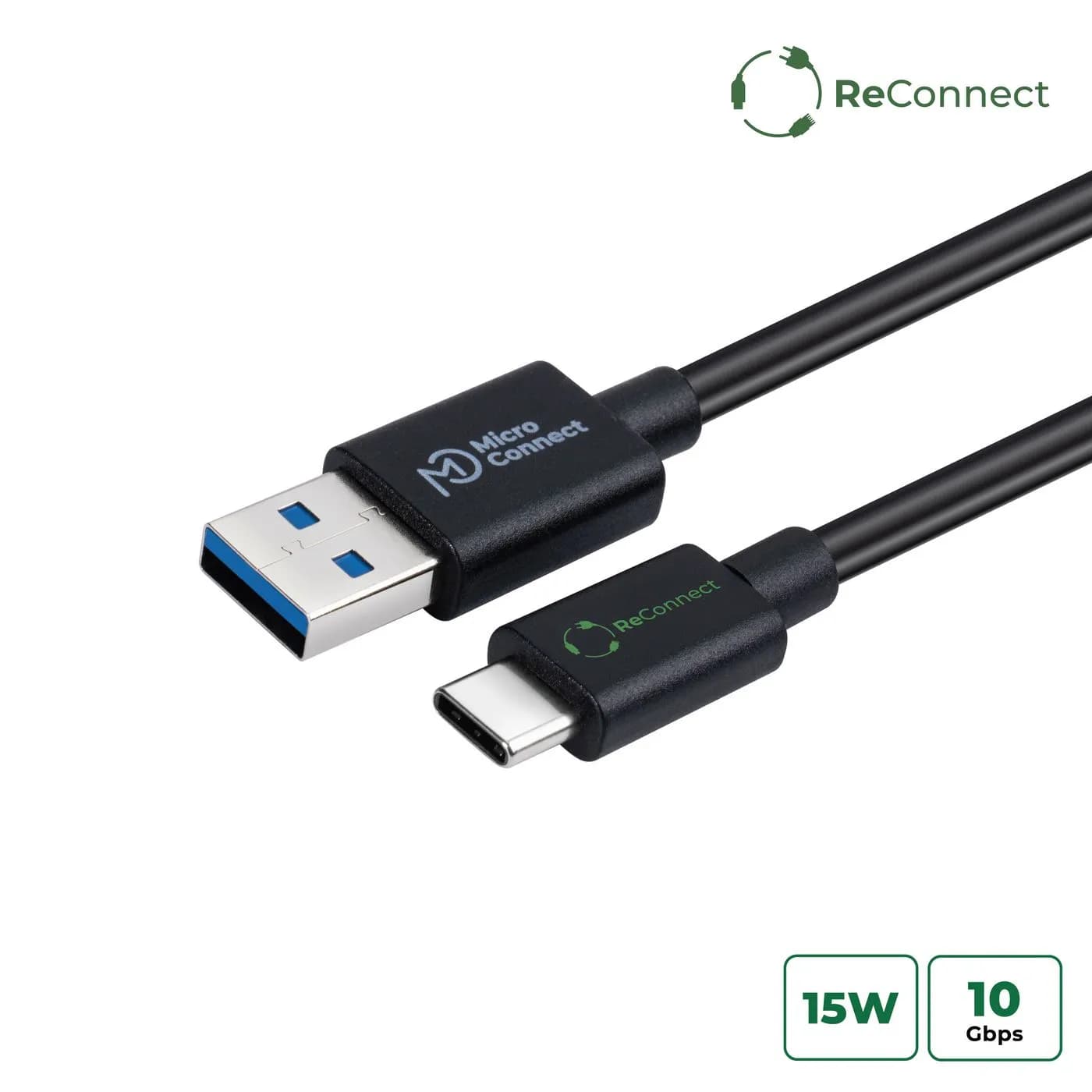MicroConnect ECO USB-A – USB-C -kaapeli, 0,5 m, musta