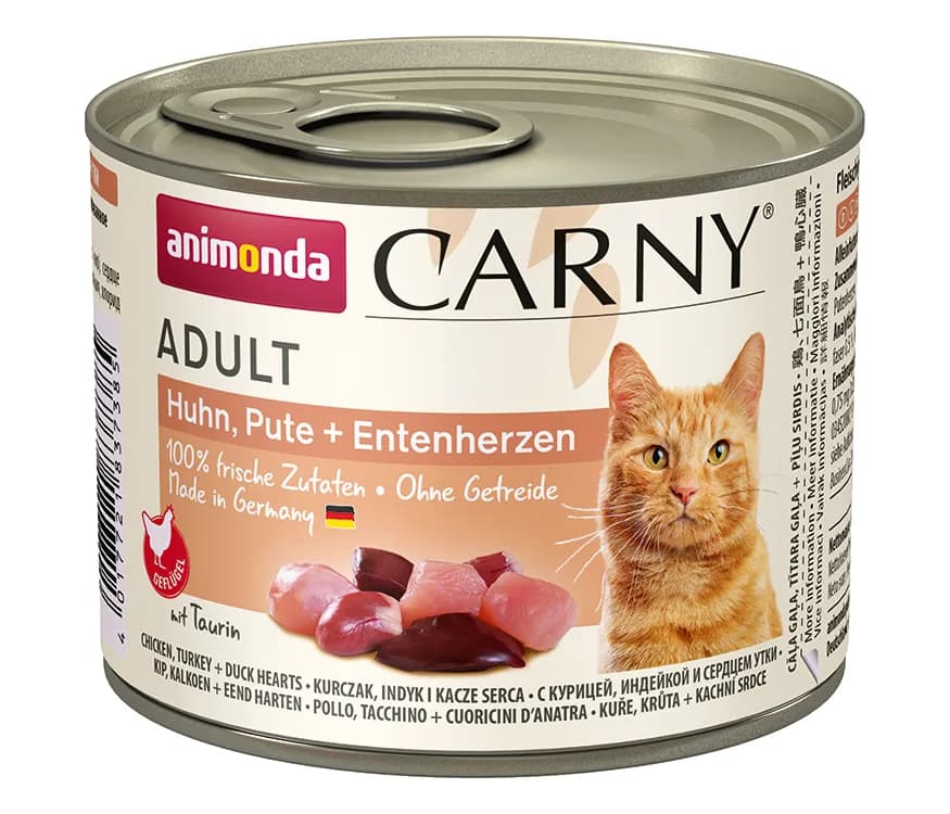 Animonda Carny Adult Chicken, Turkey & Duck Hearts, Kissan märkäruoka, Grain Free, 200 g – Animonda