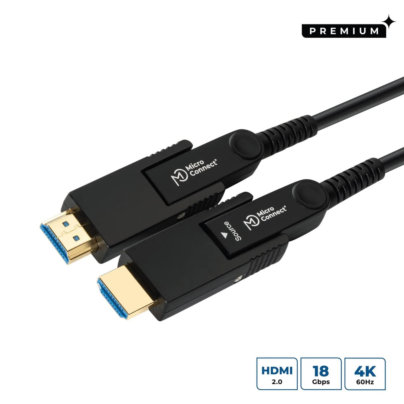 MicroConnect Premium Optic Fiber Active Flat HDMI 2.0 Type D – Type D -kaapeli, jossa Ethernet, 4K, 10 m, musta – Microconnect