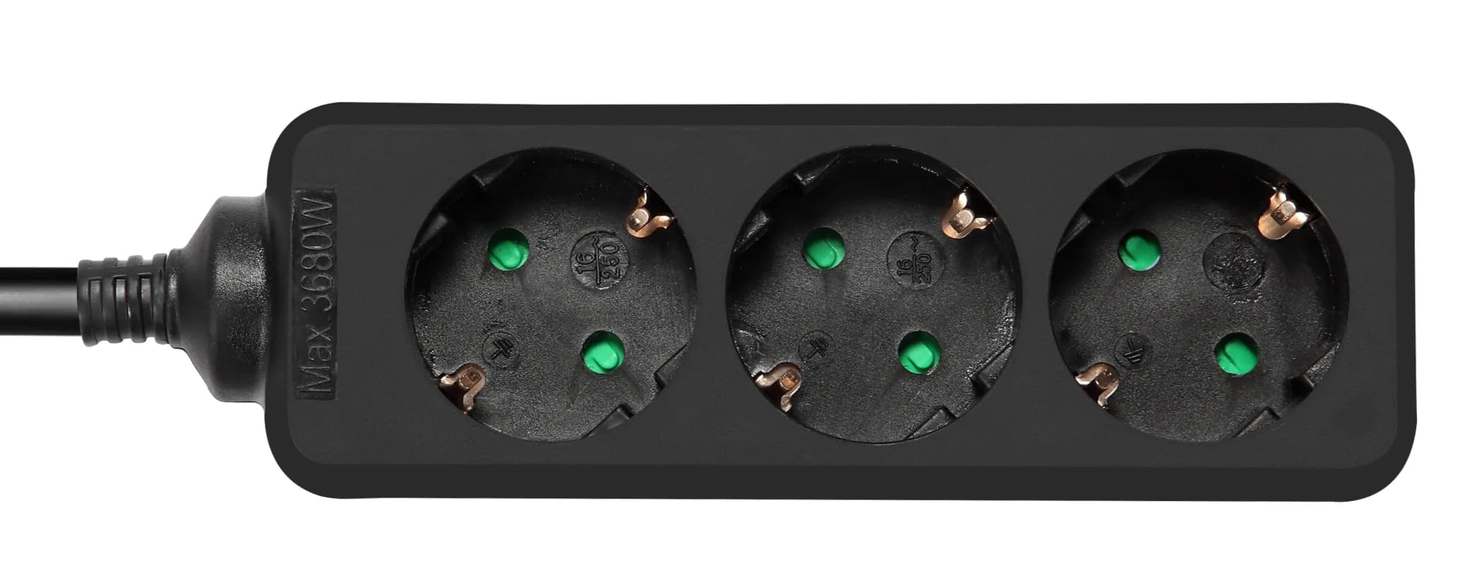 Deltaco jatkojohto 3xCEE 7/3 1xCEE 7/7, 1,5m, musta – Deltaco