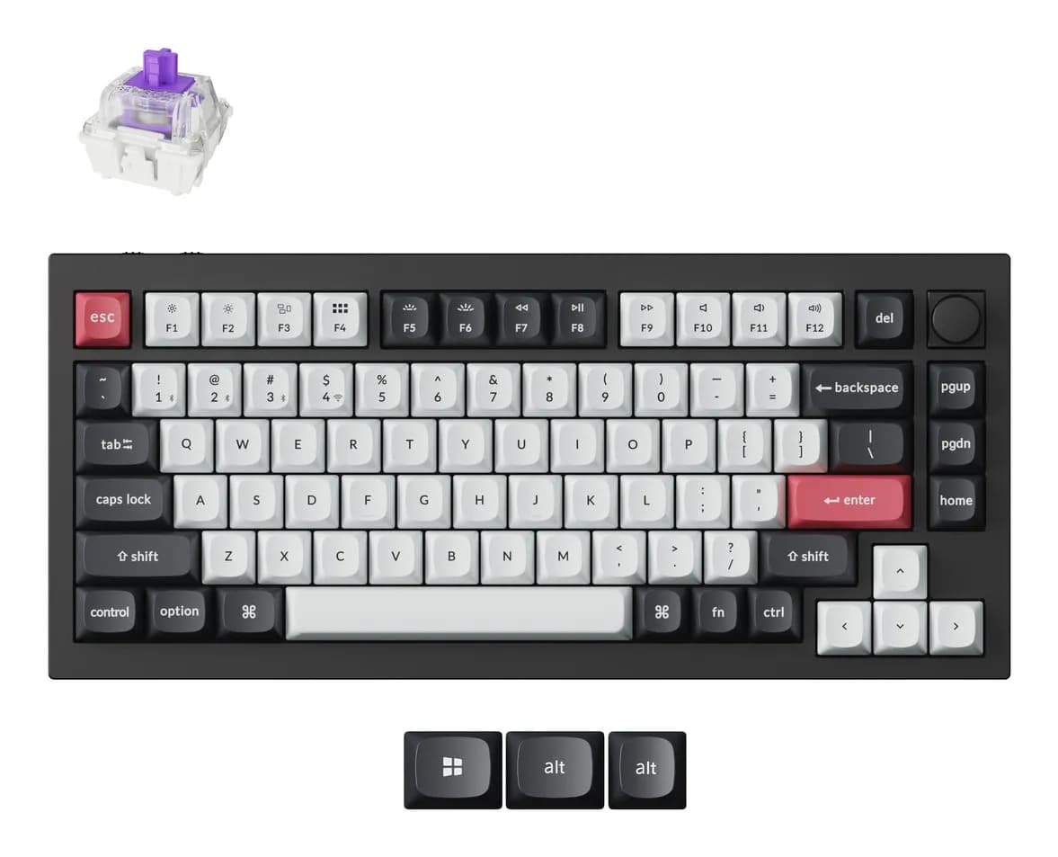 Keychron Q1 HE 75% -langaton mekaaninen pelinäppäimistö, Gateron Double-Rail Magnetic, Carbon Black