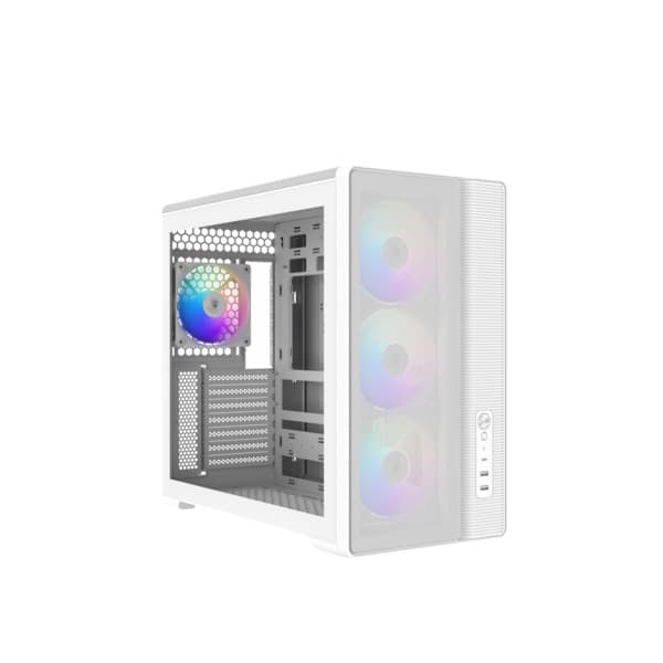 SAMA S50 -miditornikotelo ikkunalla ja RGB-valaistuksella, valkoinen