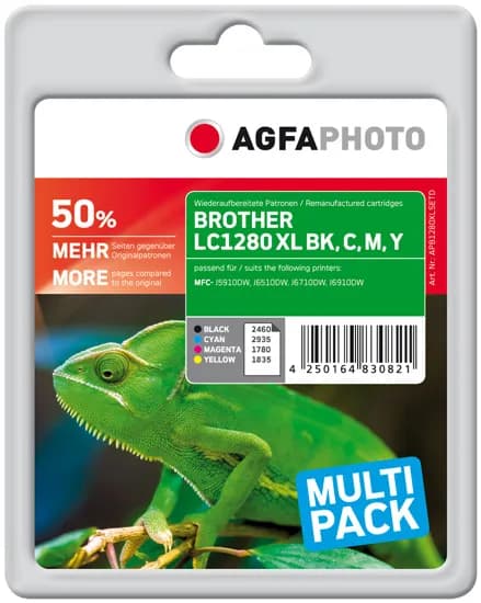 AGFAPHOTO APB1280XLSETD XL-mustekasettipakkaus, musta, syaani, magenta, keltainen, 4 kpl – AgfaPhoto