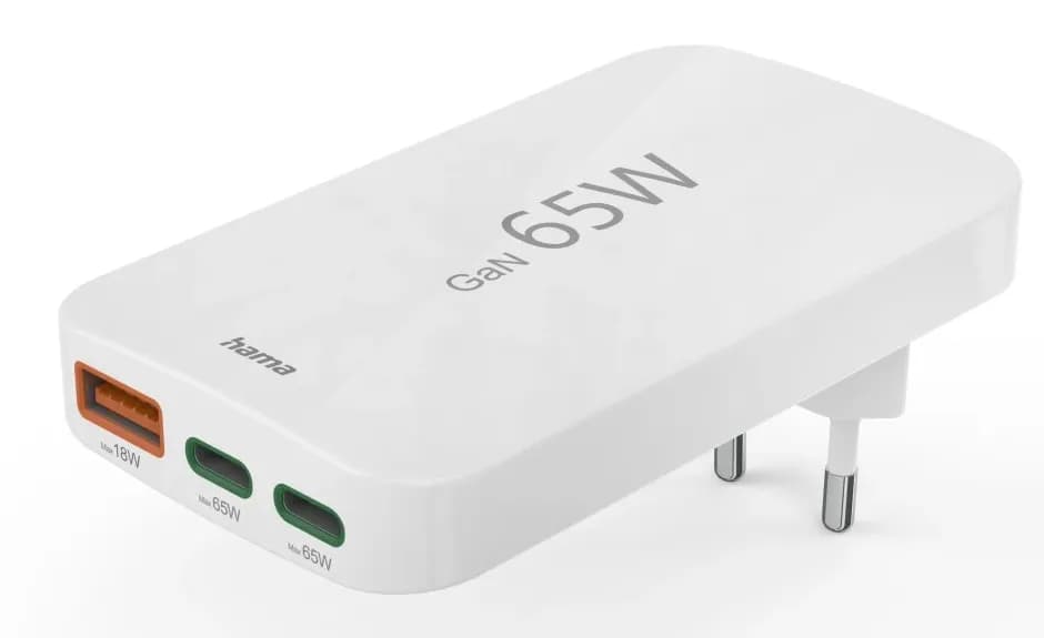 HAMA Charger 2x USB-C 1x USB-A Flat PD 65W White