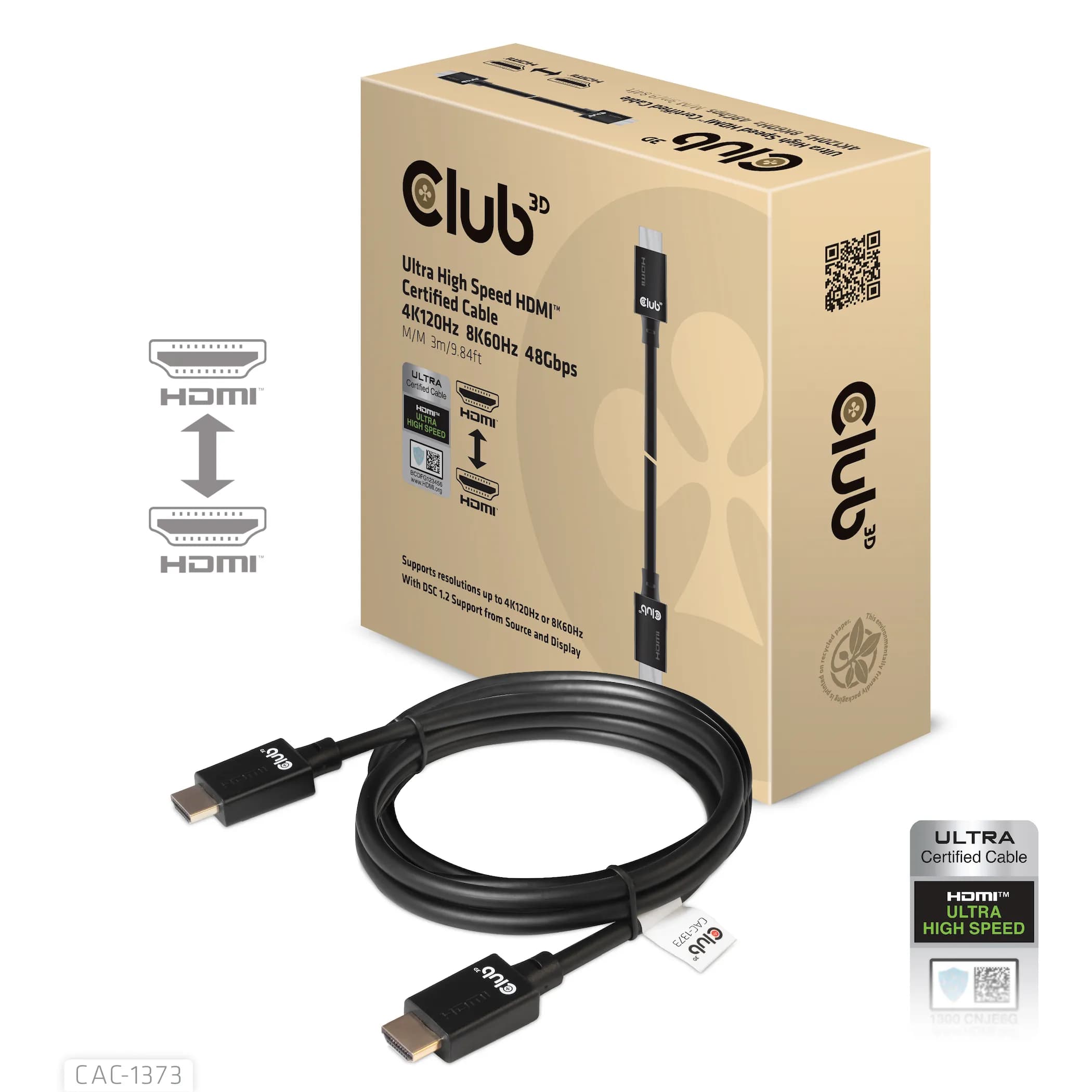 Club 3D Ultra High Speed HDMI 2.1 -kaapeli, jossa 8K, 3 m, musta – Club 3D