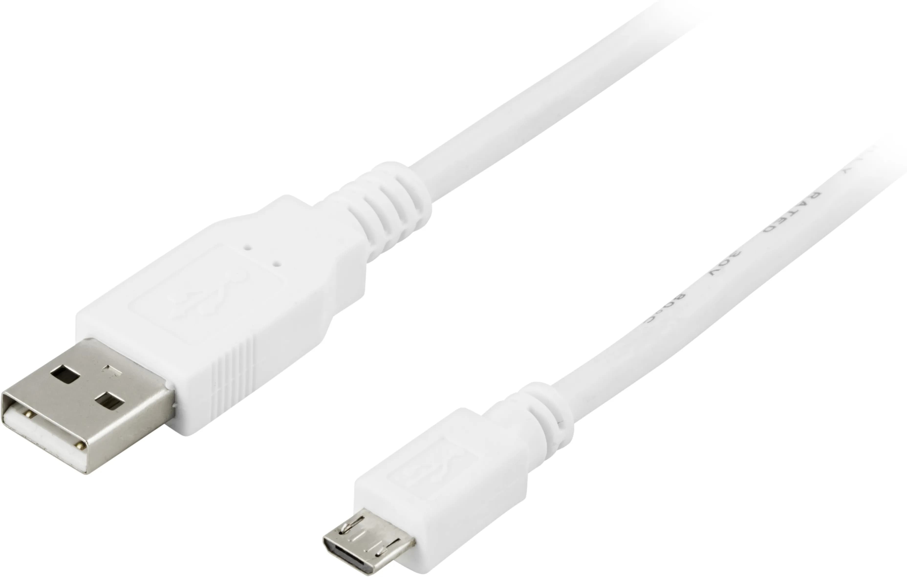 Deltaco USB 2.0 USB-A – Micro USB -kaapeli, 2 m, valkoinen