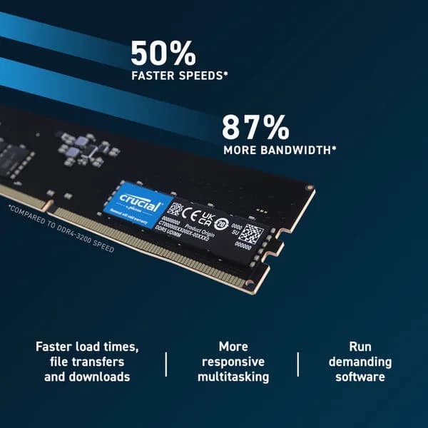 Crucial 16 Gt (1 x 16 Gt) DDR5 4800 MHz, CL40 -muisti (XMP) – Crucial