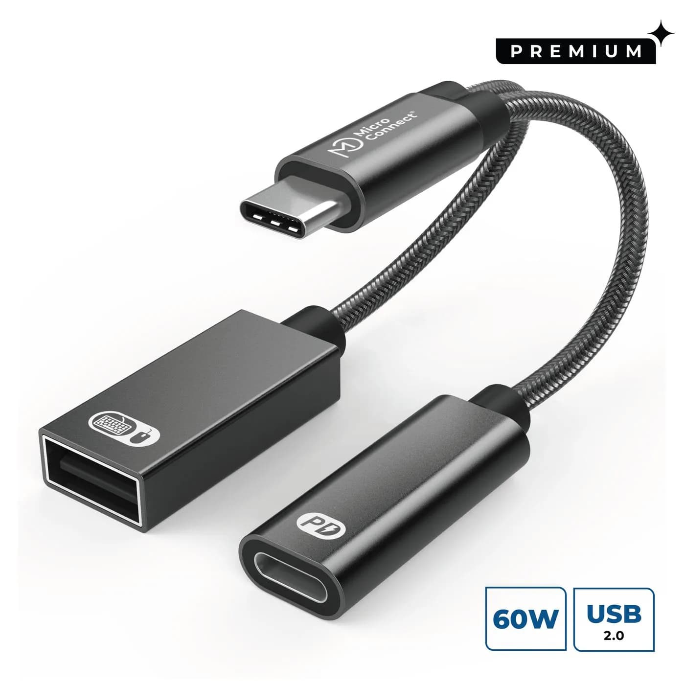 MICROCONNECT USB-C to USB-C PD and USB-A 2.0 Female -adapteri, Hopea – Microconnect