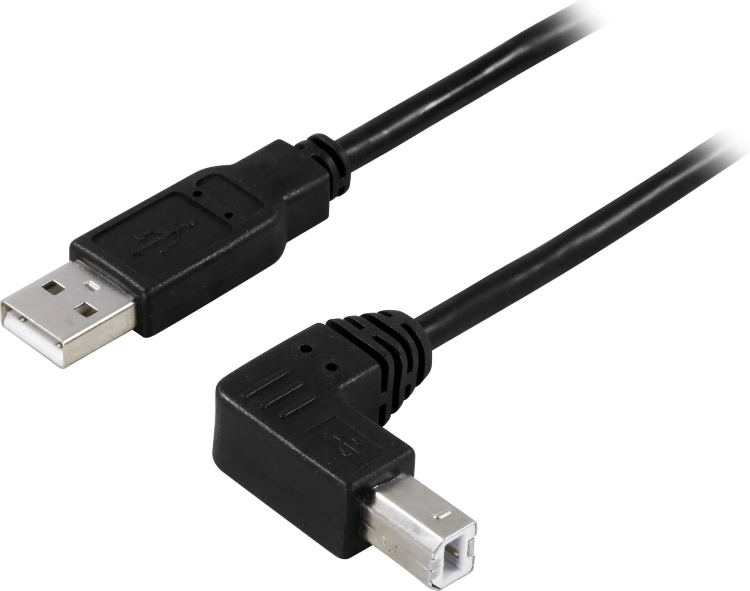 Deltaco USB-210SA USB 2.0 USB-A – kulma-USB-B -kaapeli, 1 m, musta – Deltaco