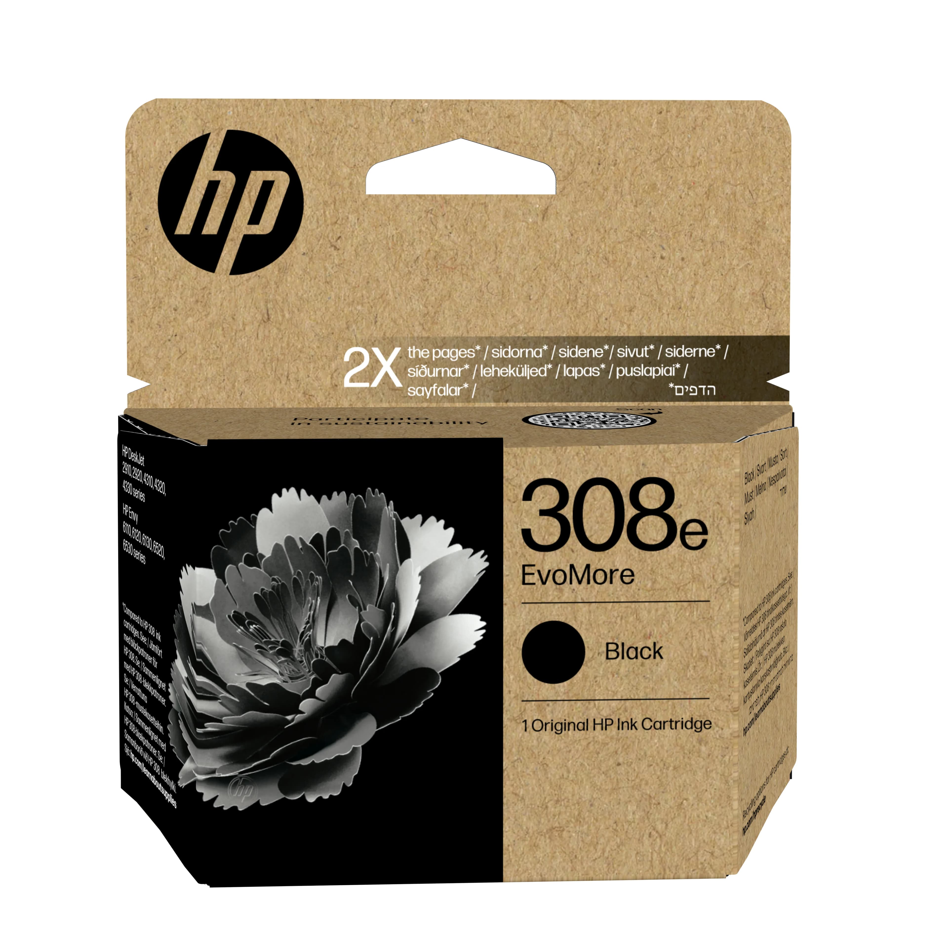 HP 308e EvoMore -mustekasetti, 6.5 ml, musta