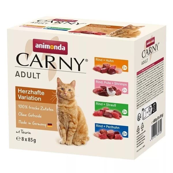 Animonda Carny Adult Herzhafte Variation Multipack, Kissan märkäruoka, Adult, 8 x 85 g – Animonda