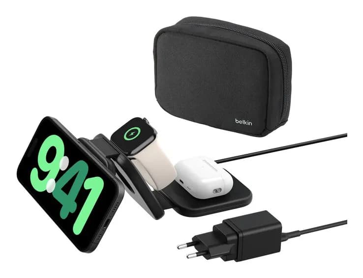 Belkin Boost Charge Pro 3 in 1, Taittuva, Langaton Lataus Padi, Qi2 Magnetic 15w -langaton laturi, Musta