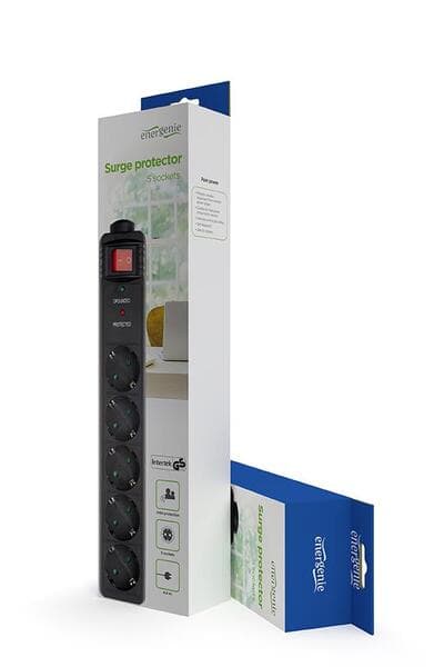 Gembird SPG5-C-15 Ylijännitesuoja, 5 pistorasiaa, 4,5 m, musta