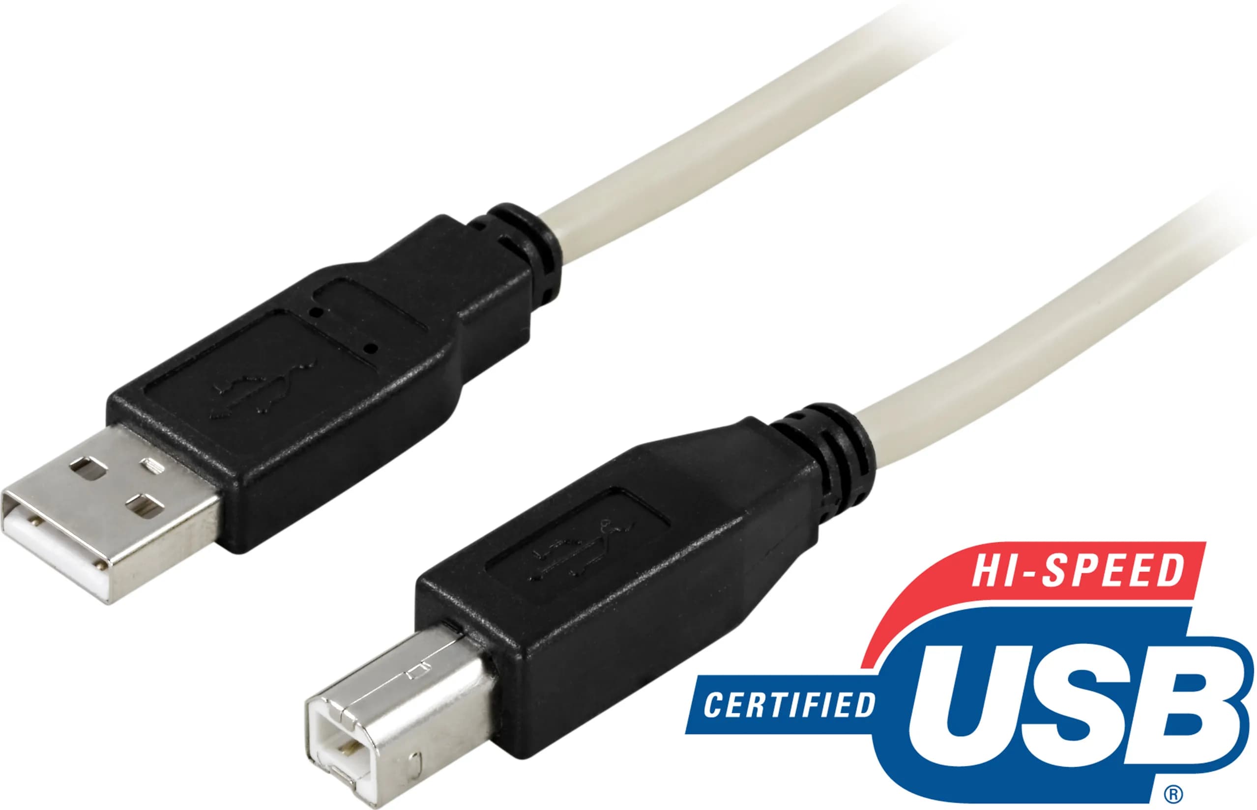 Deltaco USB 2.0 USB-A – USB-B -kaapeli, 3 m, harmaa/musta – Deltaco