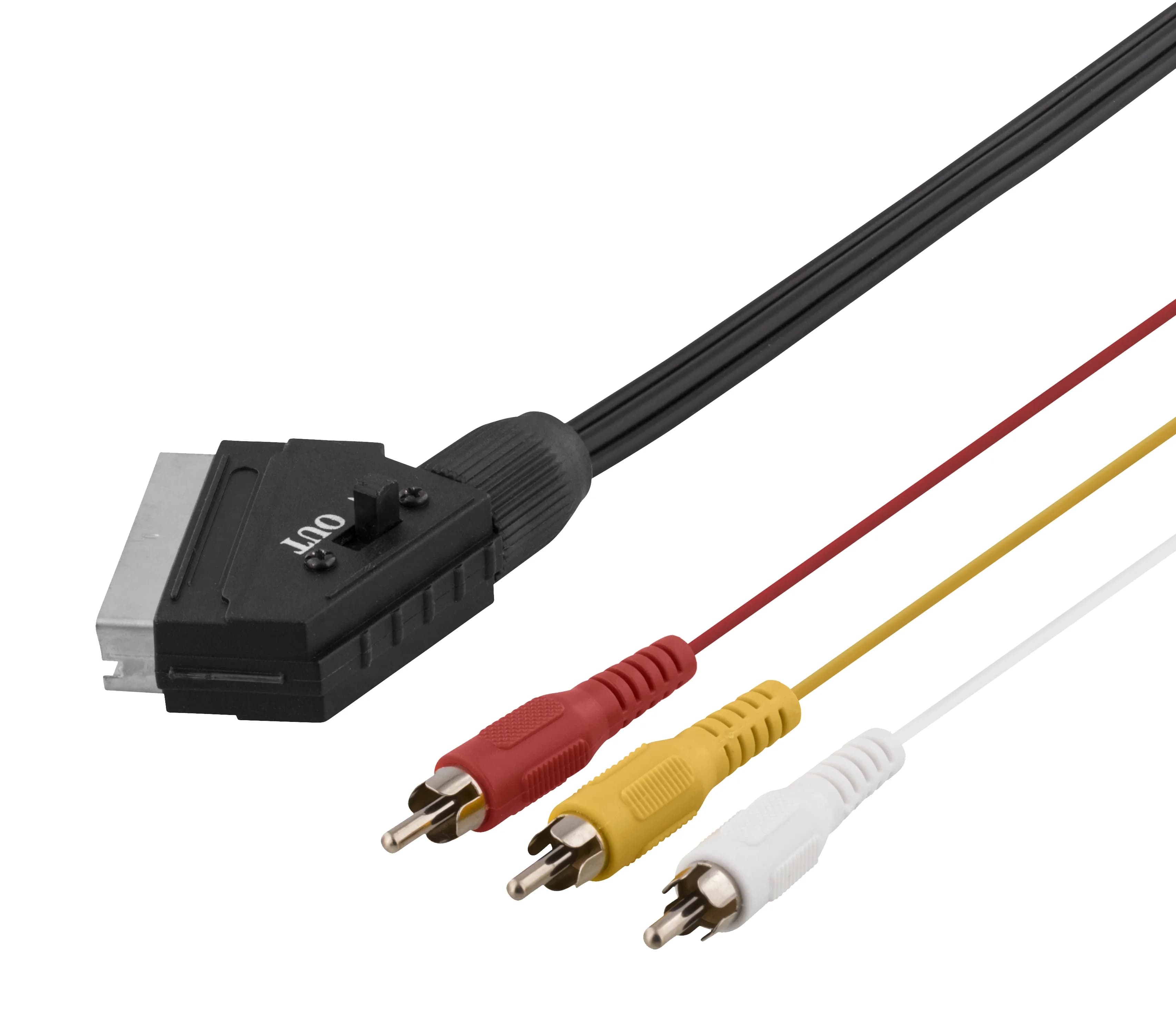 Deltaco SCART – 3x RCA kullattu -kaapeli, 2 m, musta
