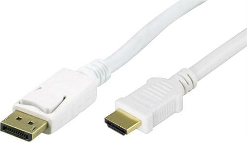 Deltaco DisplayPort – HDMI -kaapeli, 2 m, Valkoinen