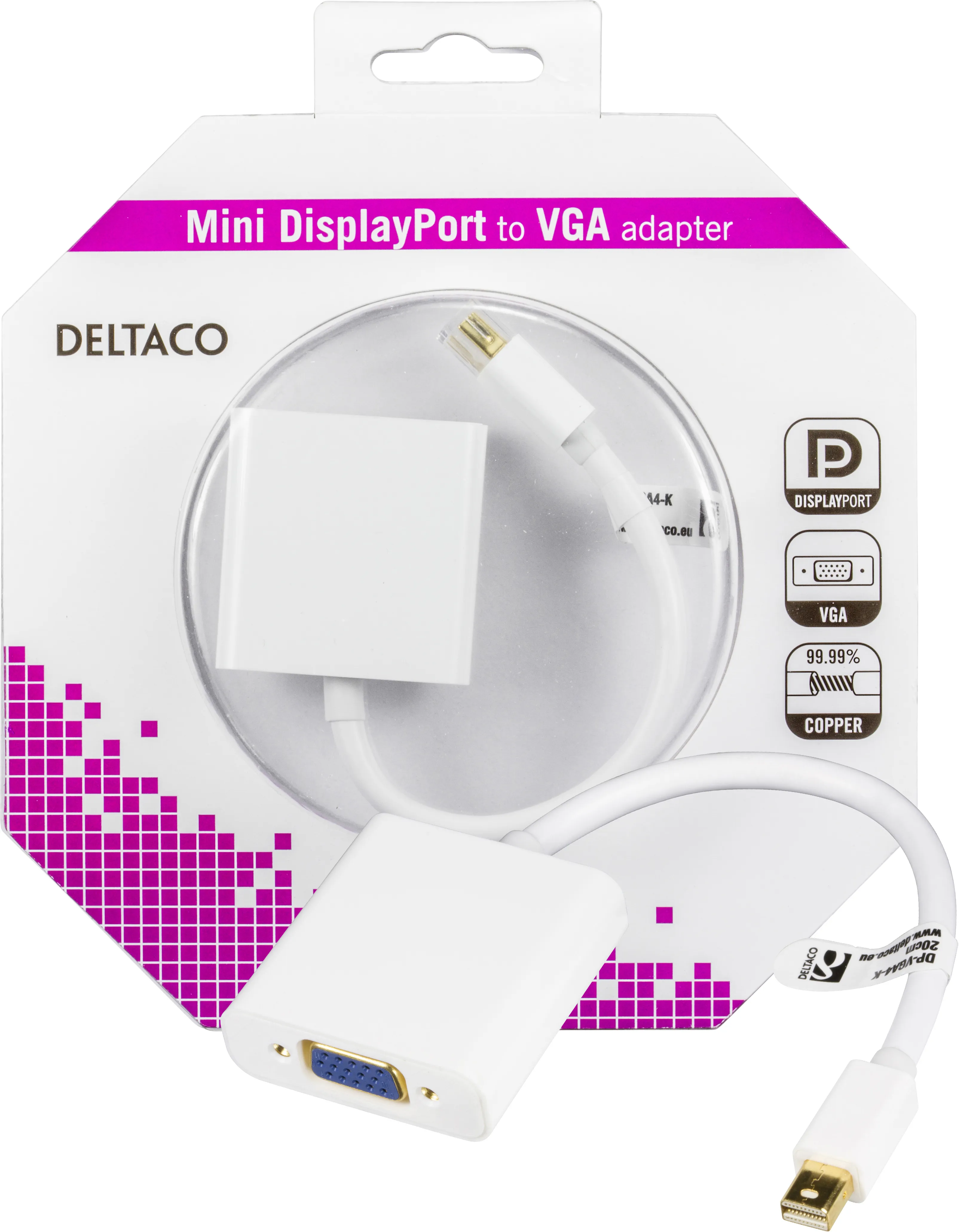 Deltaco  VGA – Mini DisplayPort -adapteri, Valkoinen – Deltaco