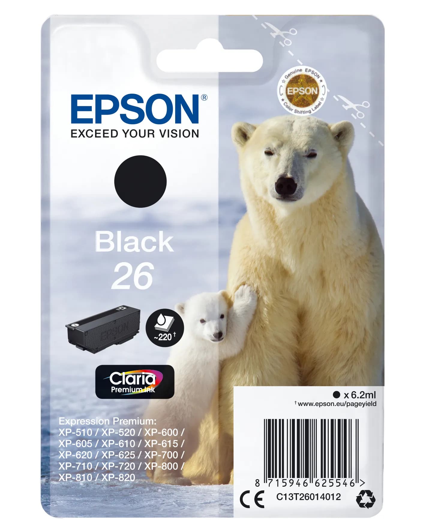 Epson 26 -mustekasetti, 6.2 ml, musta