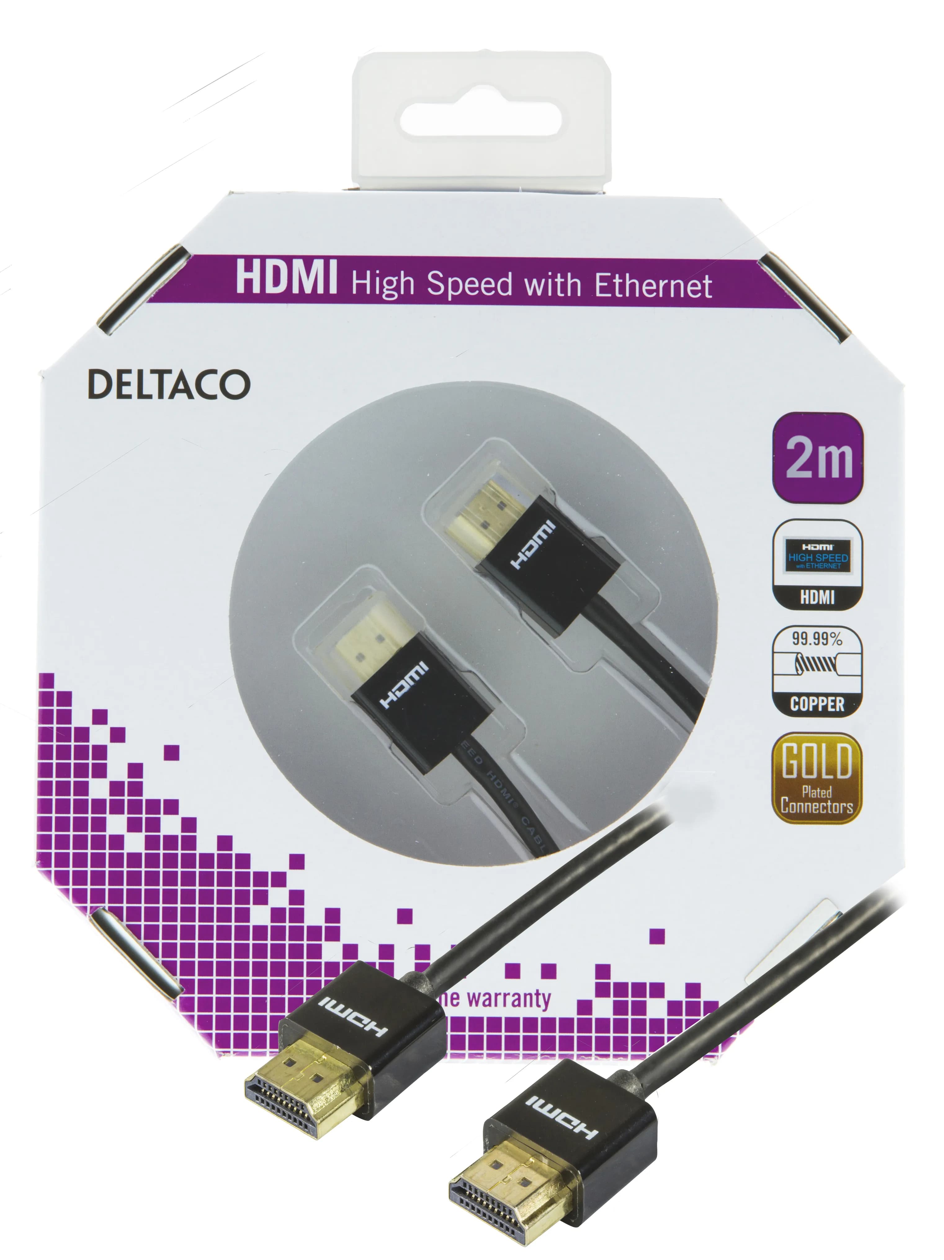 Deltaco HDMI-1092-K Slim HDMI-kaapeli, jossa Ethernet, 2 m, musta
