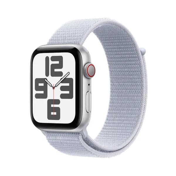 APPLE Watch SE GPS + Cellular 44mm Silver Aluminium Case with Blue Cloud Sport Loop