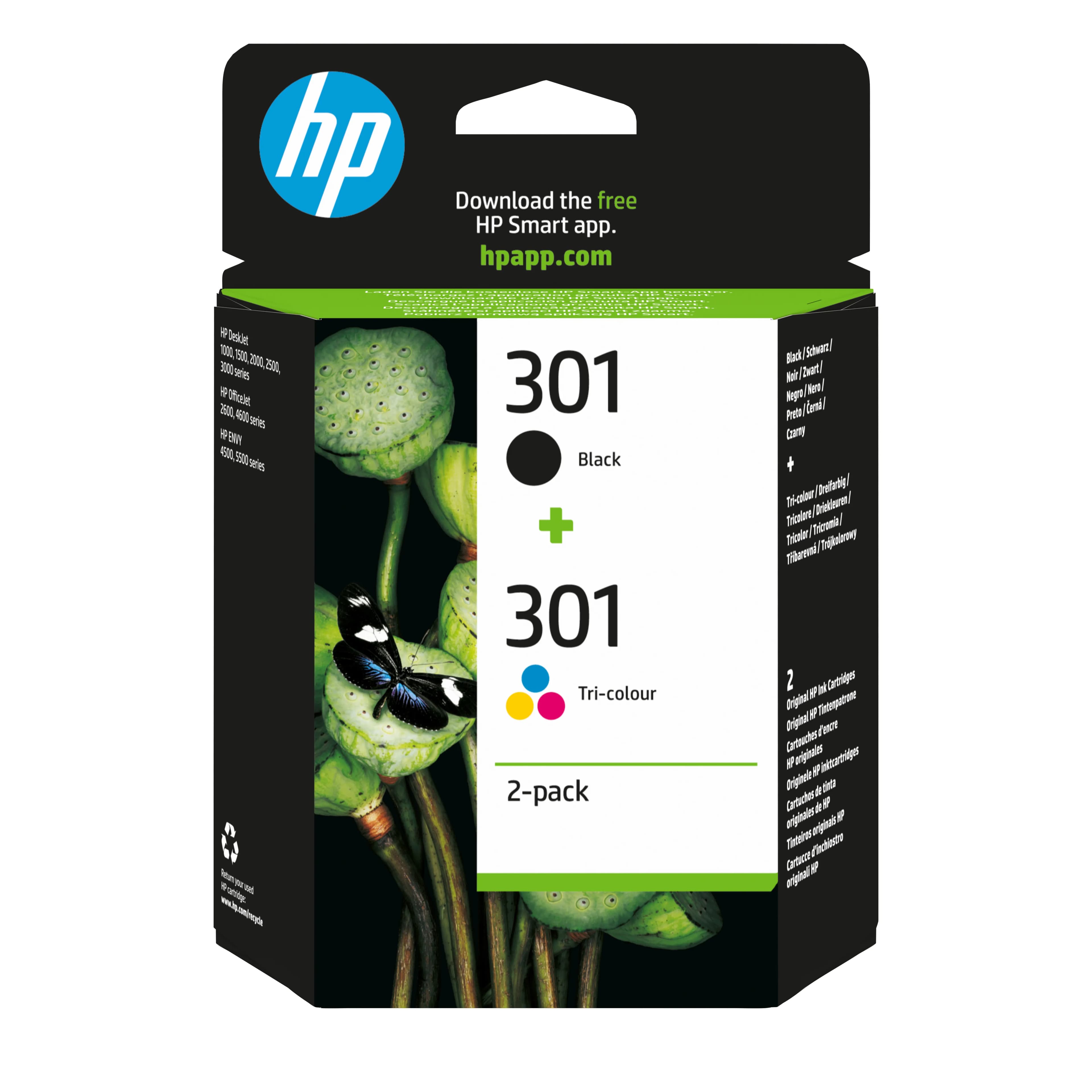HP 301 -mustekasettipakkaus, 3 ml, musta/väri, 2 kpl
