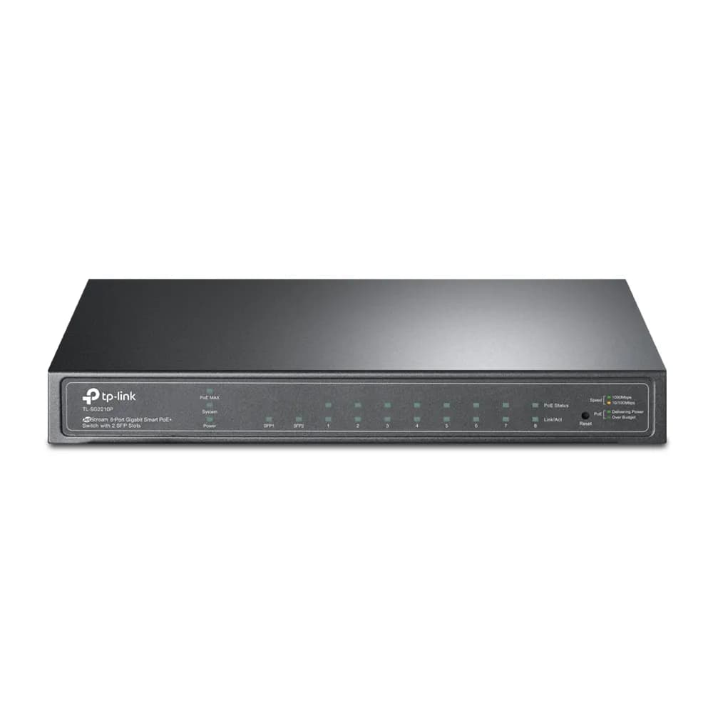 TP-LINK TL-SG2210P 8-Port Gigabit Smart PoE Switch with 2 SFP Slots - Kytkin - Hallinnoitu - 8 x 10/100/1000 + 2 x SFP - työpöytä - PoE (53 W)