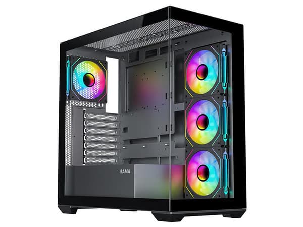 SAMA SV-01 -miditornikotelo ikkunalla ja RGB-valaistuksella, musta – SAMA