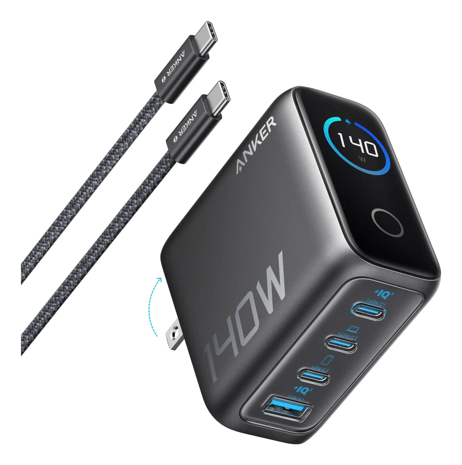 Anker 140W 4-Port GaN - Virtalähde, Harmaa – Anker