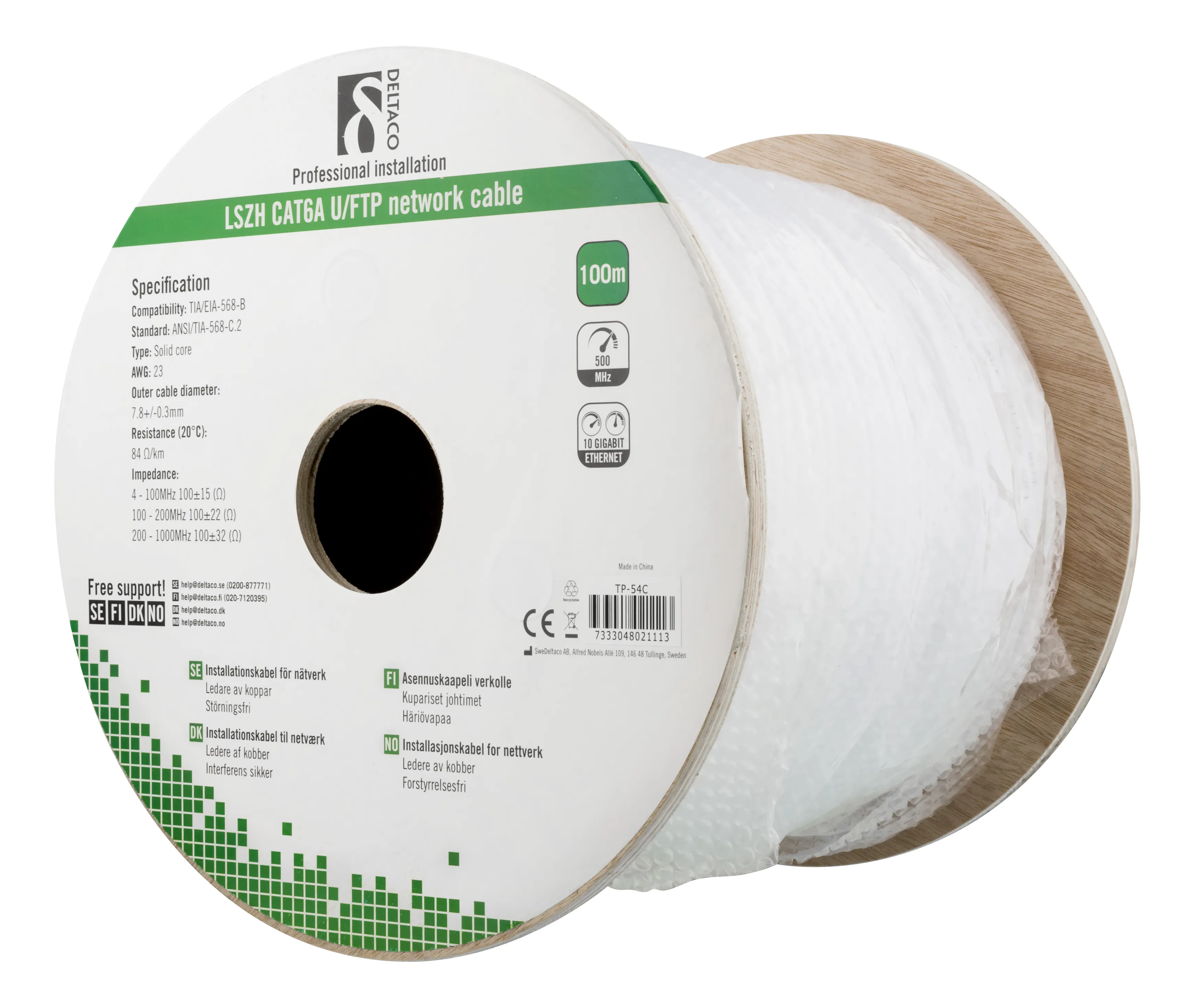 Deltaco Cat6a U/FTP LSZH 100m -verkkokaapeli, valkoinen