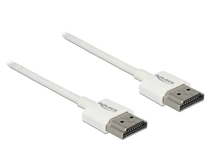 DeLOCK High Speed HDMI 2.0 Slim -kaapeli, jossa Ethernet, 4K, 2 m, valkoinen