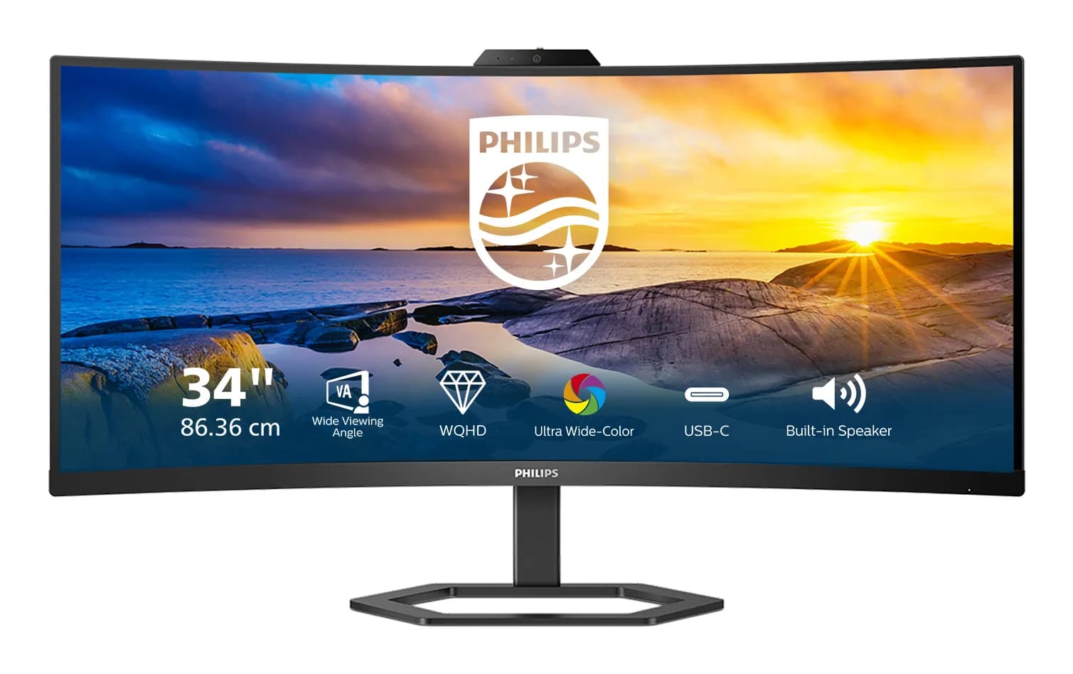 Philips 34E1C5600HE/00 34" UWQHD, VA -kaareva näyttö, USB-C hub ja webkamera – Philips