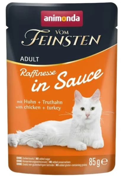 Animonda Vom Feinsten Raffinesse in Sauce - Chicken & Turkey, Kissan märkäruoka, Adult, 85 g – Animonda