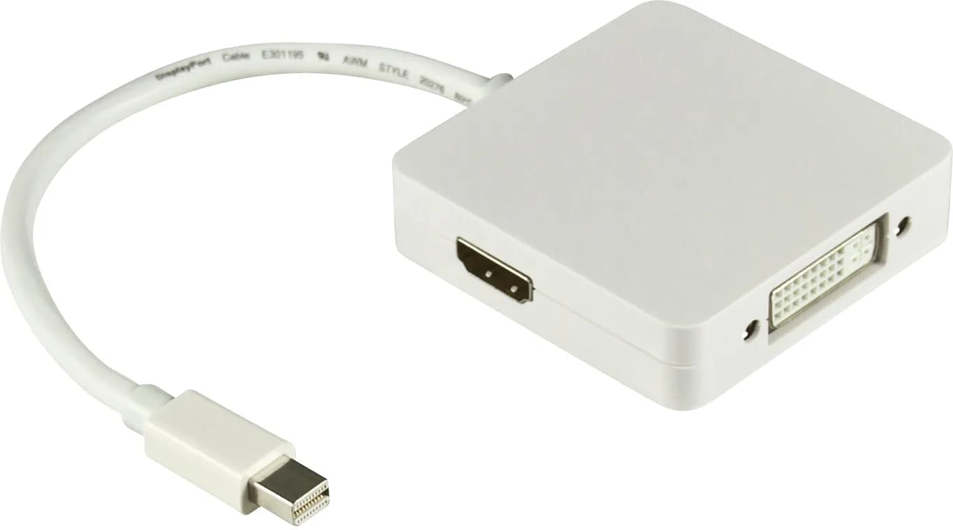 Deltaco  mini DisplayPort – DisplayPort + DVI + HDMI -adapteri, Valkoinen