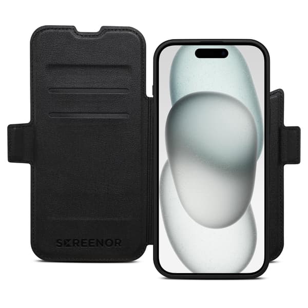 Screenor First 2-in-1, iPhone 17 Pro Max, MagSafe -lompakkokotelo, Musta – SCREENOR