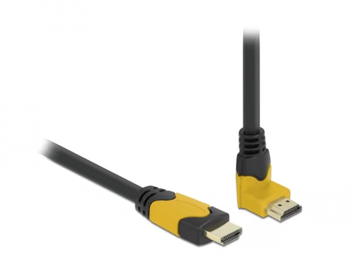 DeLOCK Angled HDMI 2.1 -kaapeli jossa Ethernet, 8K, 2 m, musta/keltainen – De-Lock