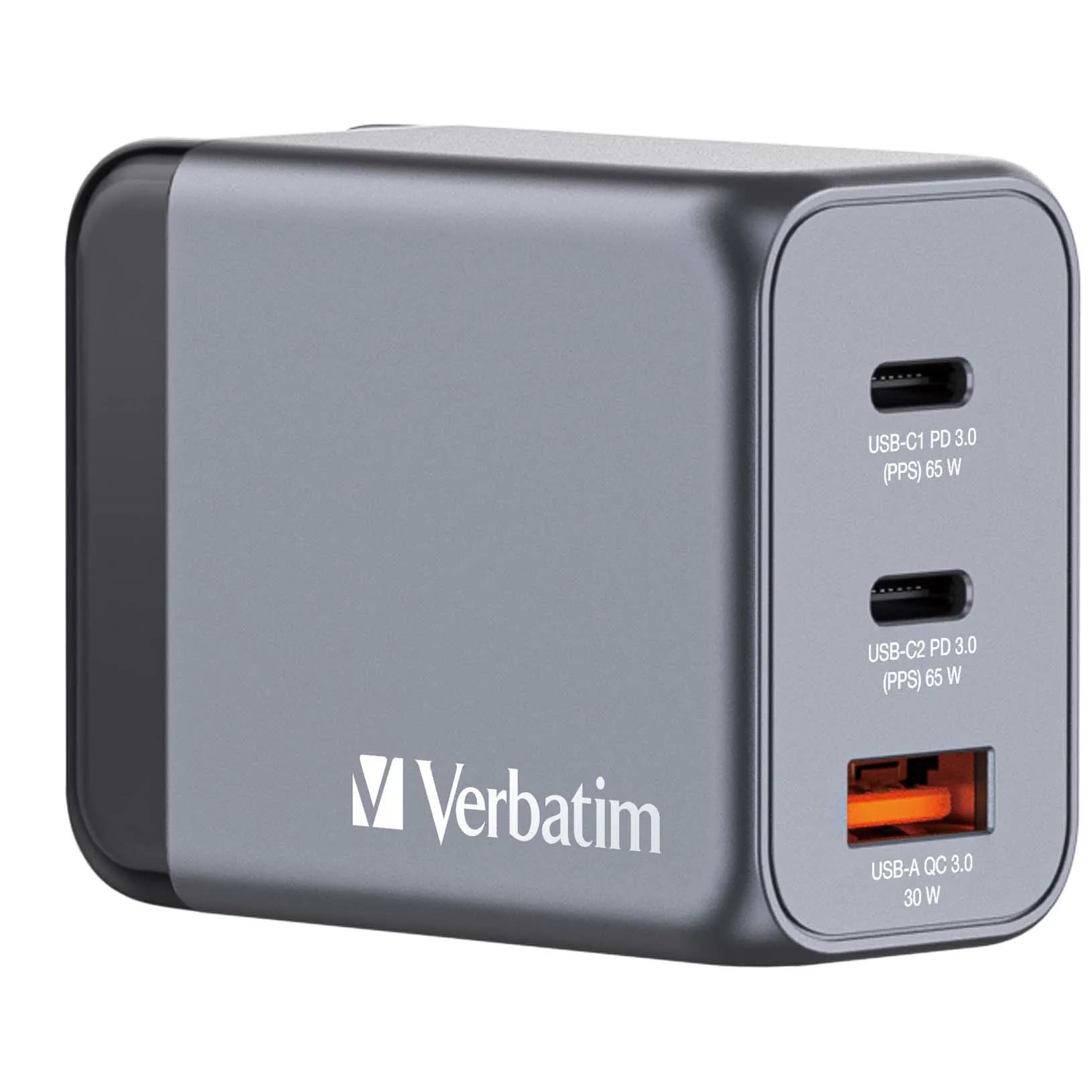 Verbatim GNC-65 GaN Charger 3-Port, 65W, USB-A/USB-C -virtalähde
