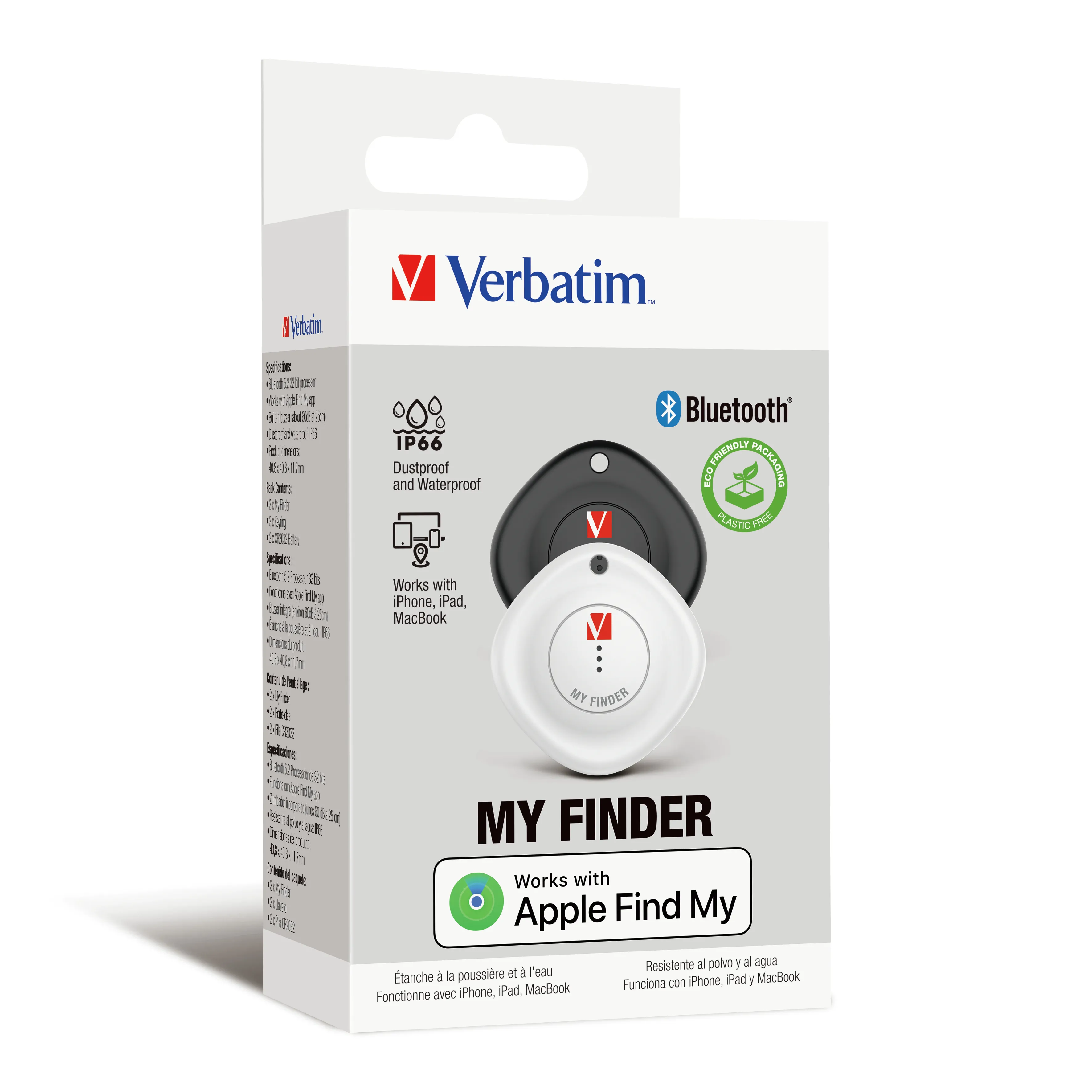 Verbatim My Finder, Bluetooth -paikannin, Musta + Valkoinen, 2 kpl